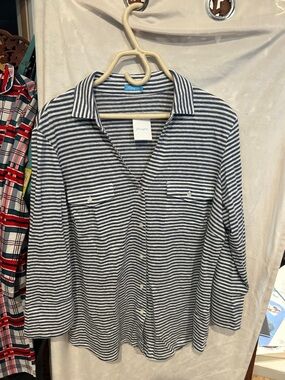 Striped Button-Up Shirt in Navy and White